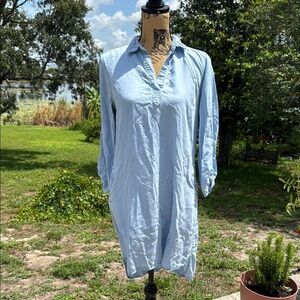 Alya Blue Long Sleeve Polo Collar Striped Chambray Dress Size Medium
